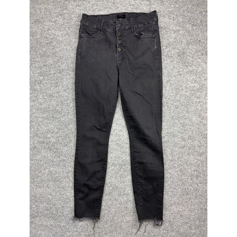 Mother The Pixie Ankle Fray Jeans Women's 28 Black Denim Button Fly Mid Rise‎